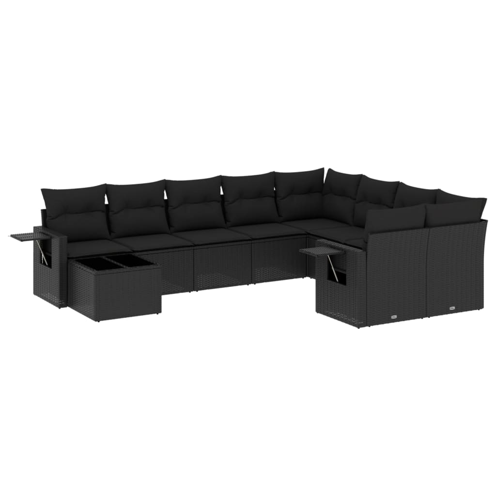 Set Divani da Giardino 10pz con Cuscini in Polyrattan Nero - immagine 2