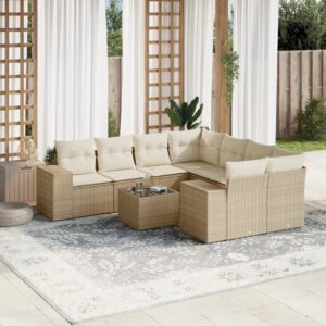 Set Divani da Giardino 9 pz con Cuscini Nero in Polyrattan