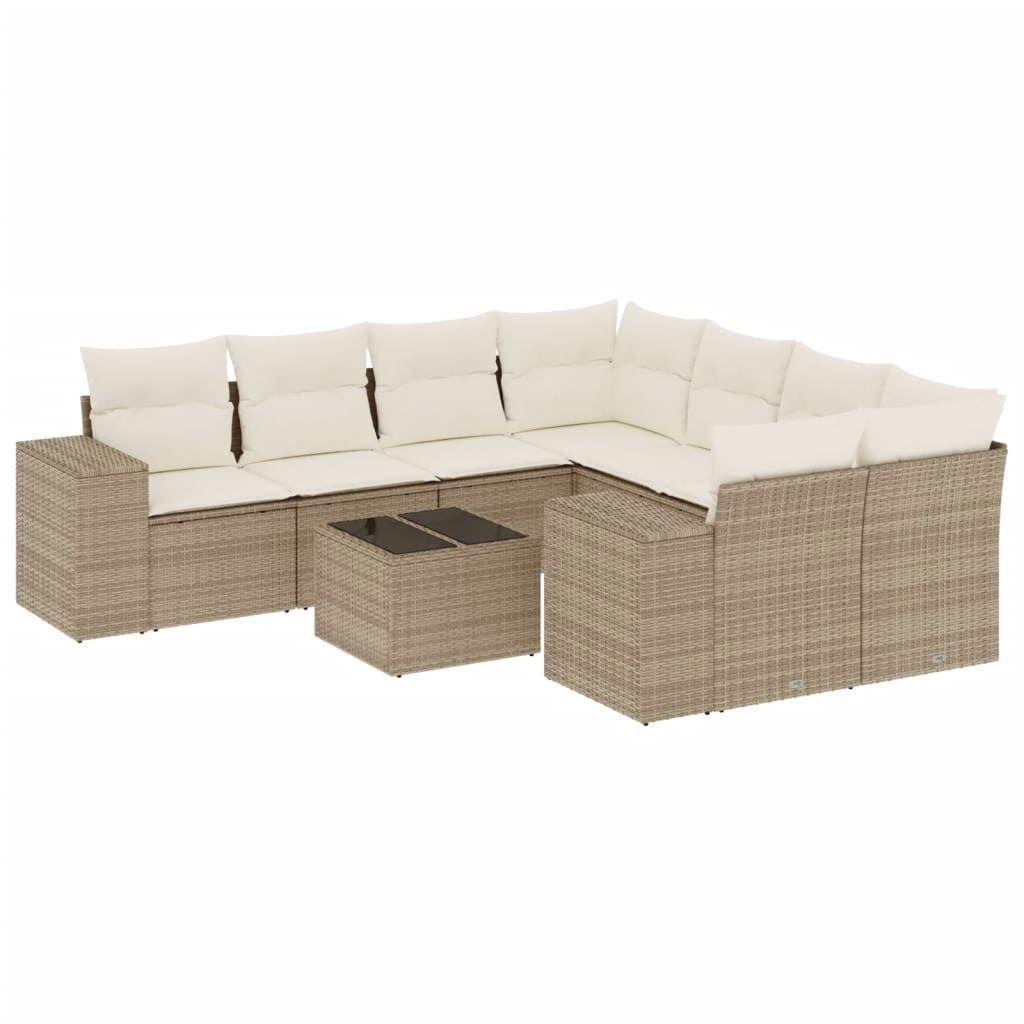 Set Divani da Giardino 9 pz con Cuscini Nero in Polyrattan - immagine 2