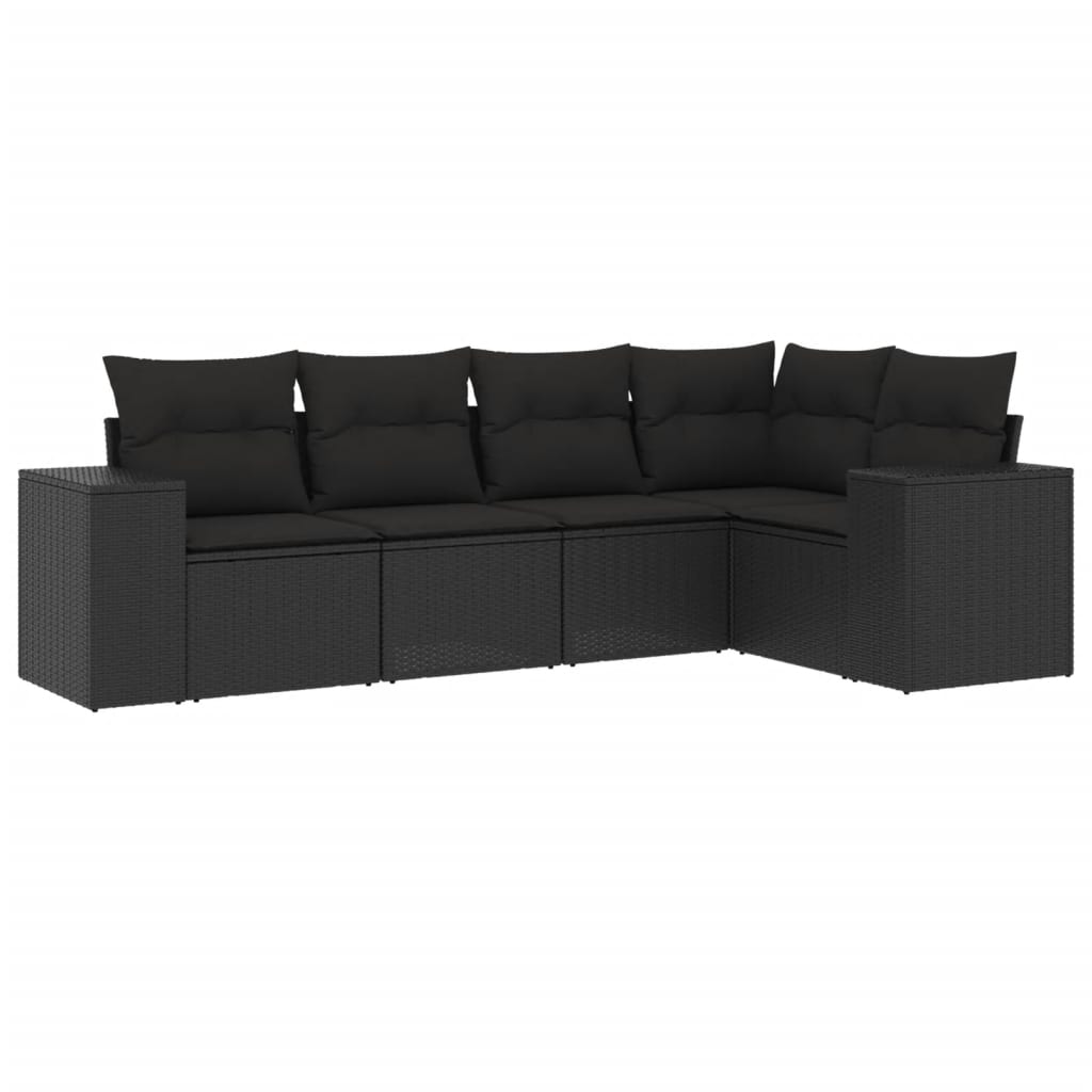 Set Divani da Giardino 5 pz con Cuscini in Polyrattan Nero - immagine 2