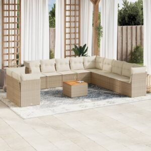 Set Divani da Giardino 12 pz con Cuscini Nero in Polyrattan