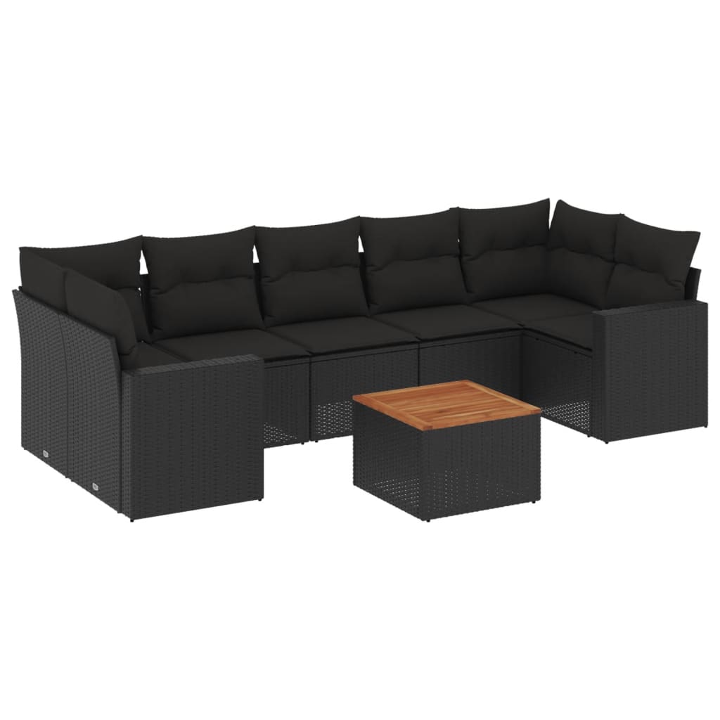 Set Divani da Giardino con Cuscini 8 pz Nero in Polyrattan - immagine 2