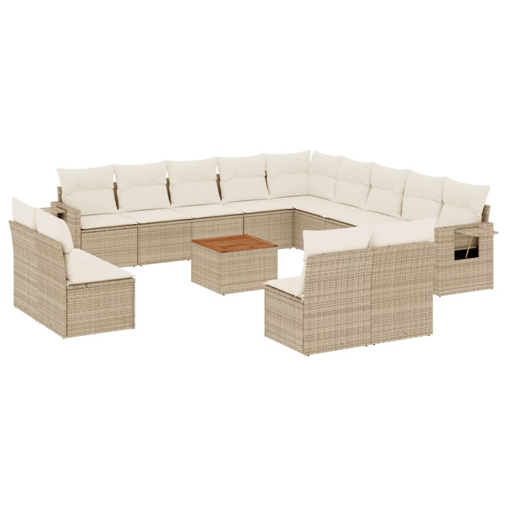 Set Divani da Giardino 14pz con Cuscini in Polyrattan Beige - immagine 2