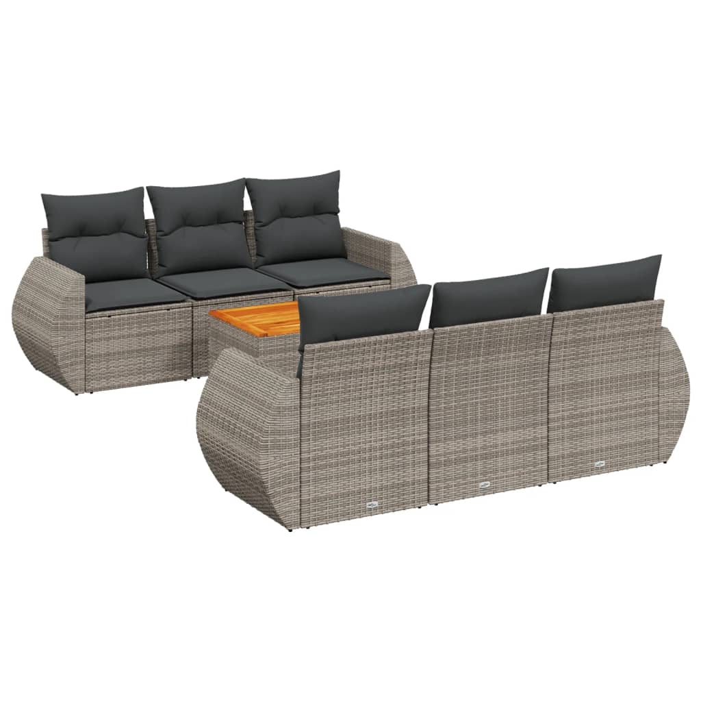 Set Divani da Giardino 7 pz con Cuscini Grigio in Polyrattan - immagine 2