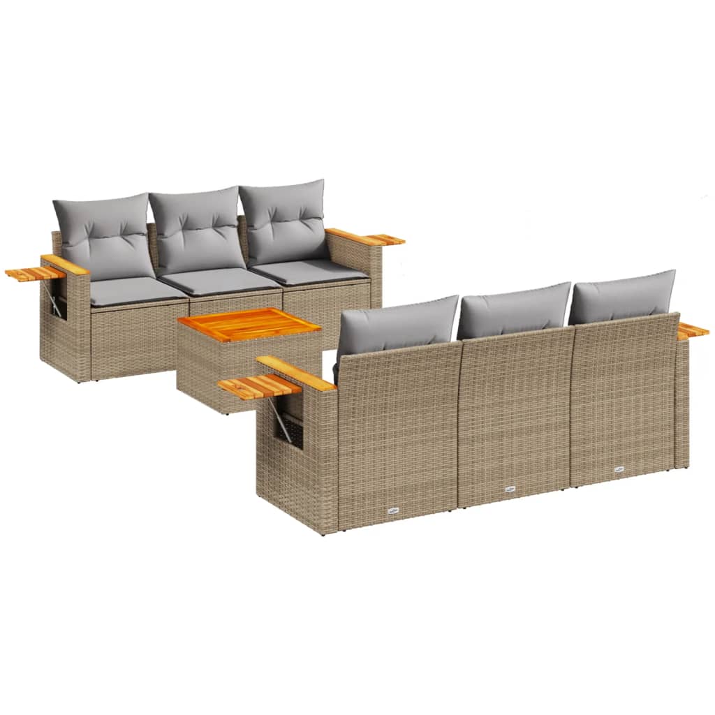 Set Divani da Giardino 7 pz con Cuscini Beige in Polyrattan - immagine 2