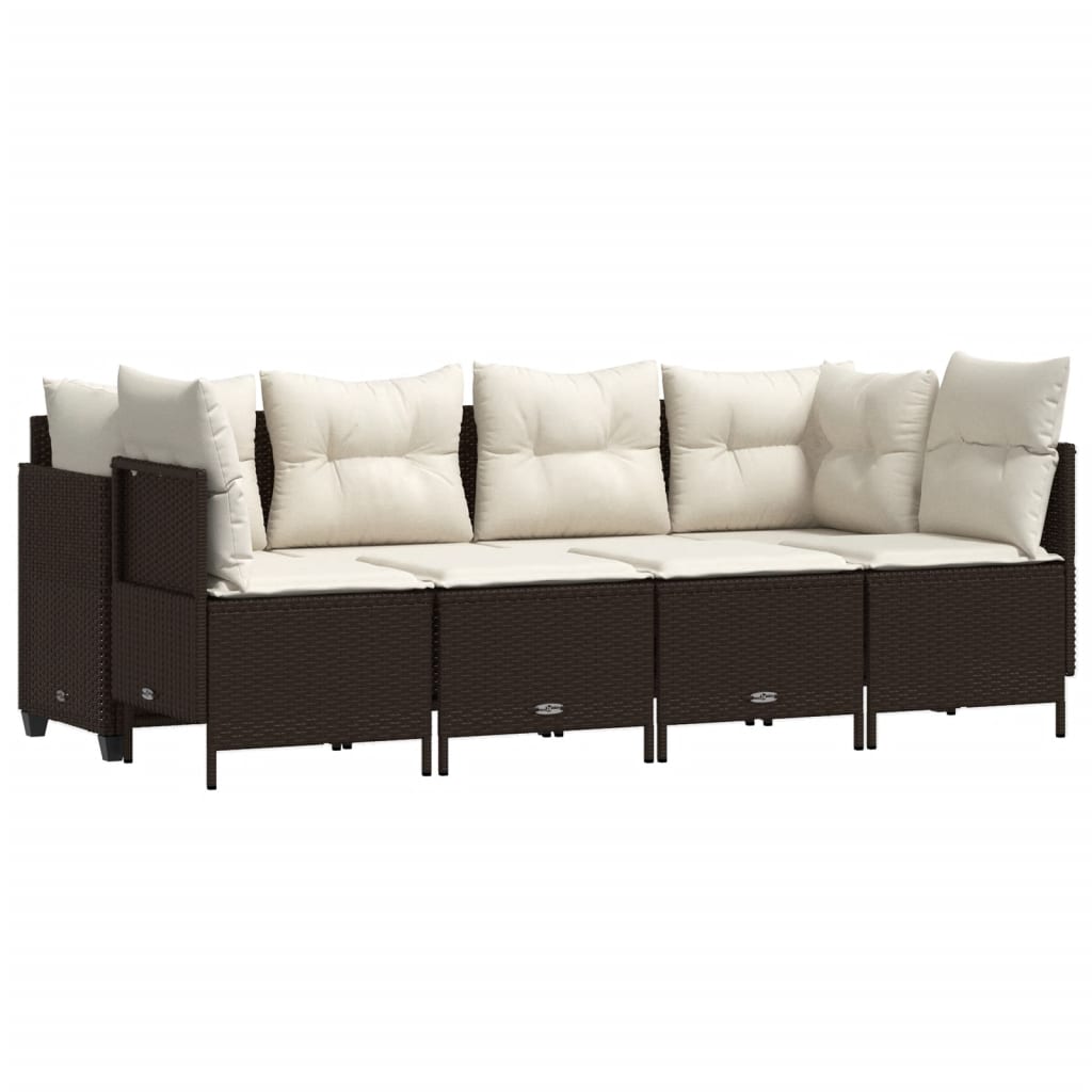Set Divano da Giardino 5 pz con Cuscini Marrone in Polyrattan - immagine 2