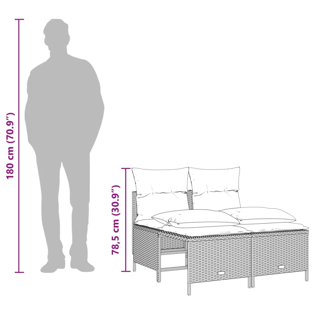 Set Divano da Giardino 5 pz con Cuscini Marrone in Polyrattan - immagine 7