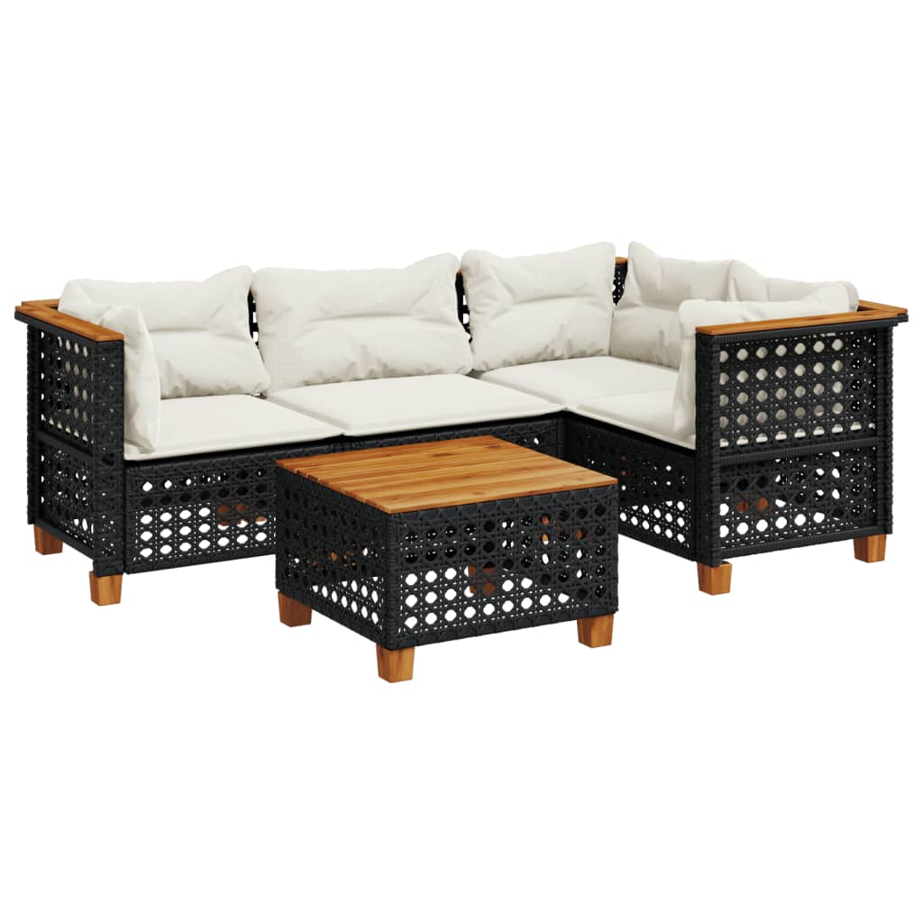 Set Divani da Giardino 5 pz con Cuscini in Polyrattan Nero - immagine 2