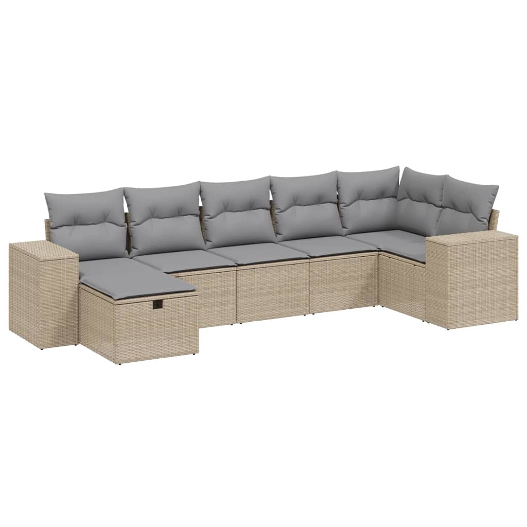 Set Divano da Giardino 7 pz con Cuscini Beige Misto Polyrattan - immagine 2