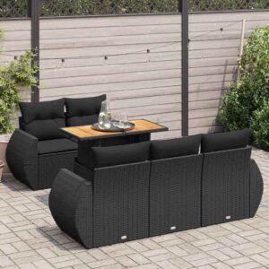 Set Divano da Giardino 6 pz con Cuscini Nero in Polyrattan