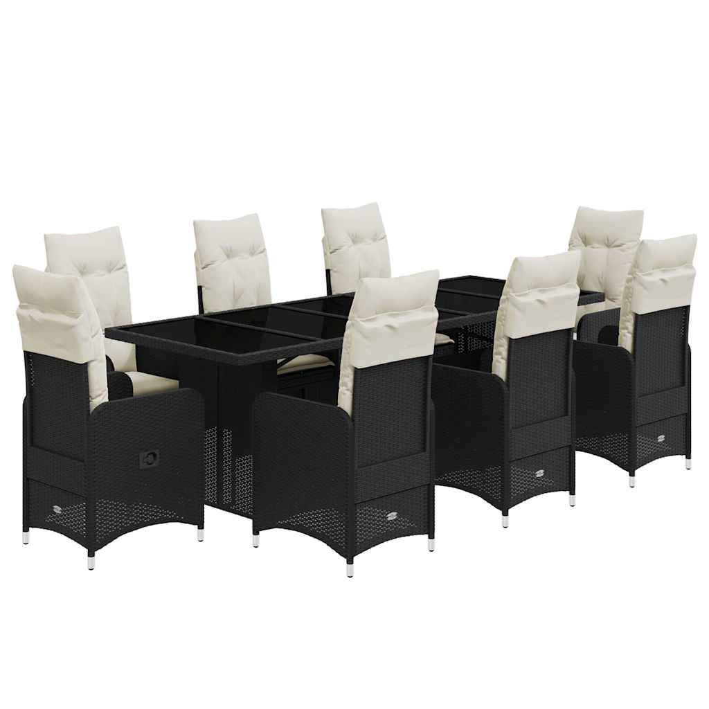 Set Bistrò da Giardino 9 pz con Cuscini in Polyrattan Nero - immagine 2