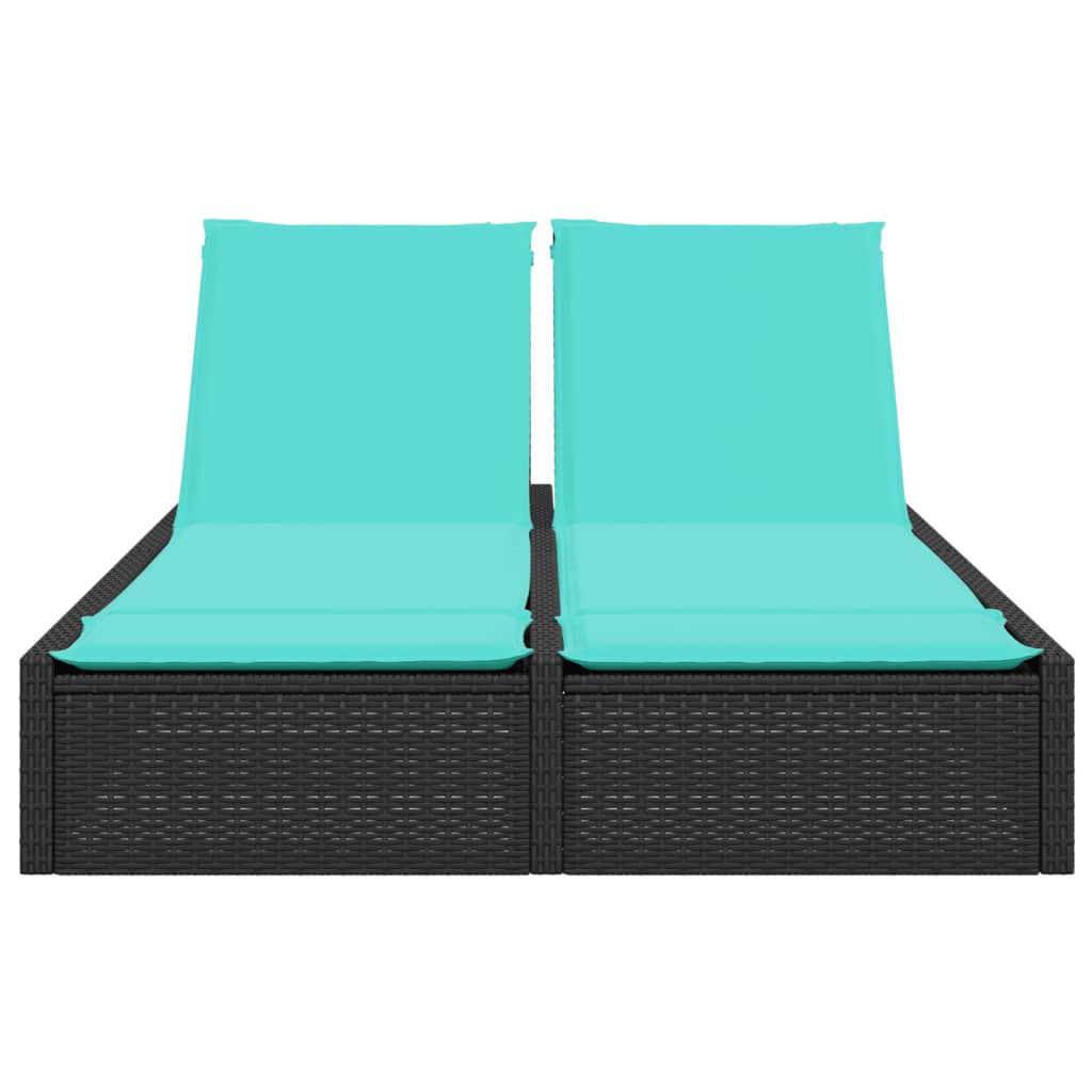 Lettino prendisole doppio con cuscini nero in polyrattan - immagine 3