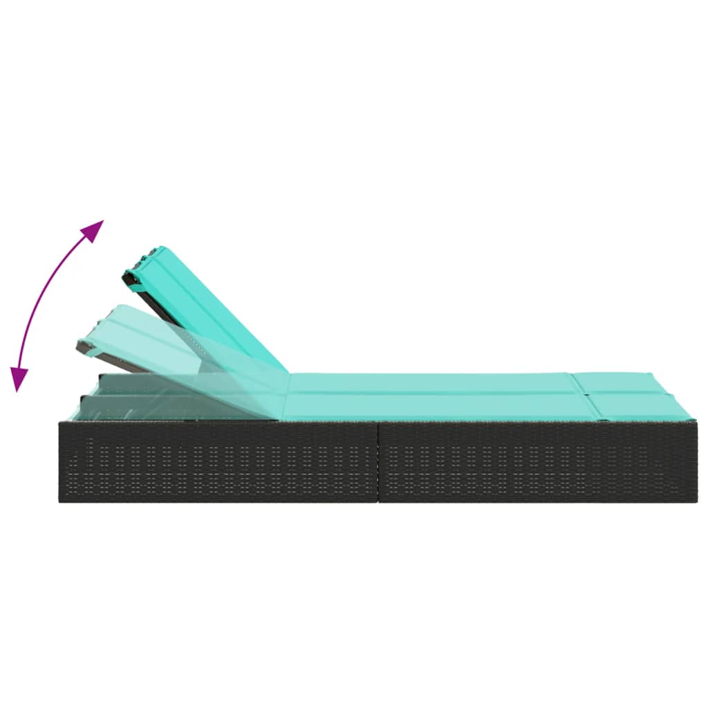 Lettino prendisole doppio con cuscini nero in polyrattan - immagine 5