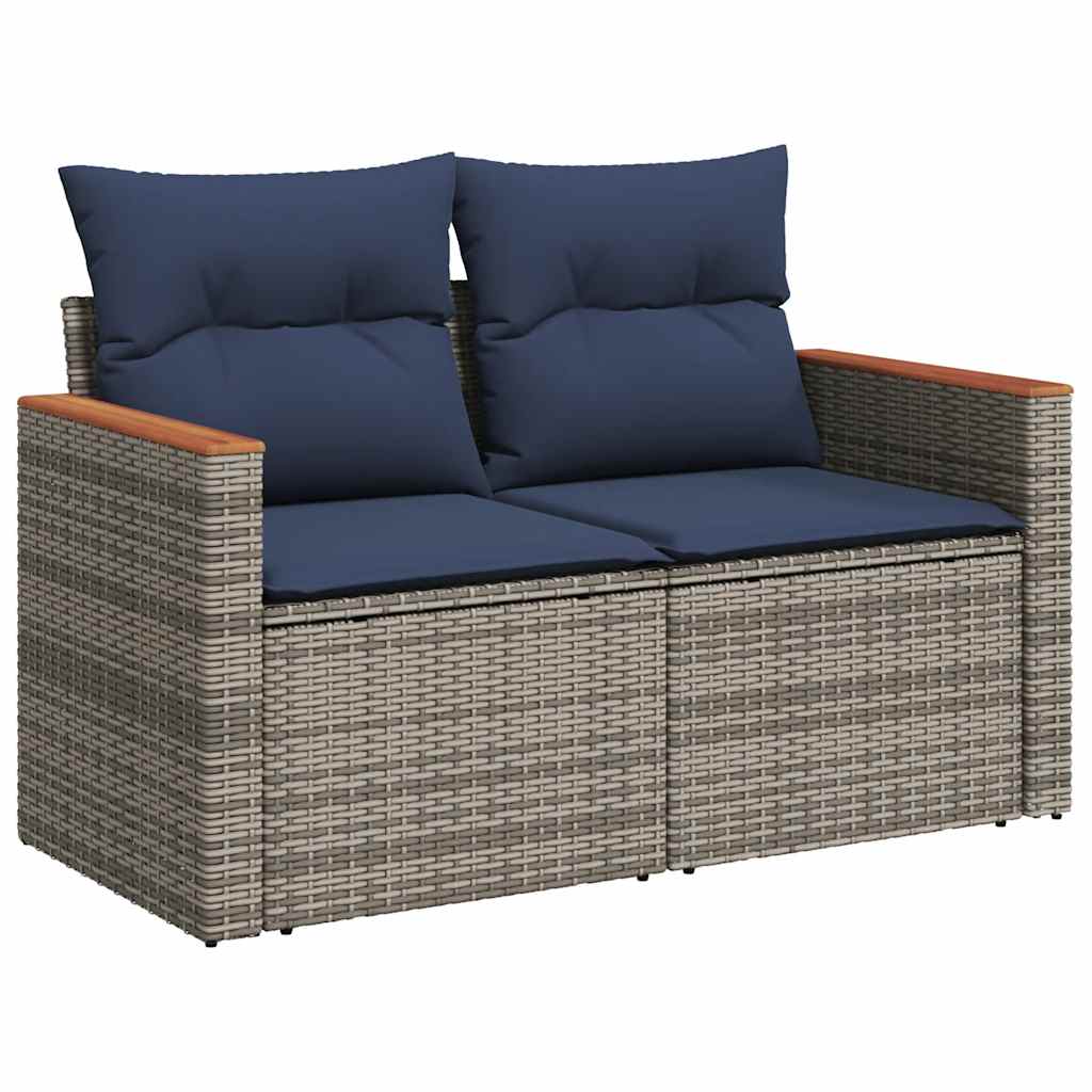 Set Divano da Giardino 9 pz con Cuscini Grigio in Polyrattan - immagine 4