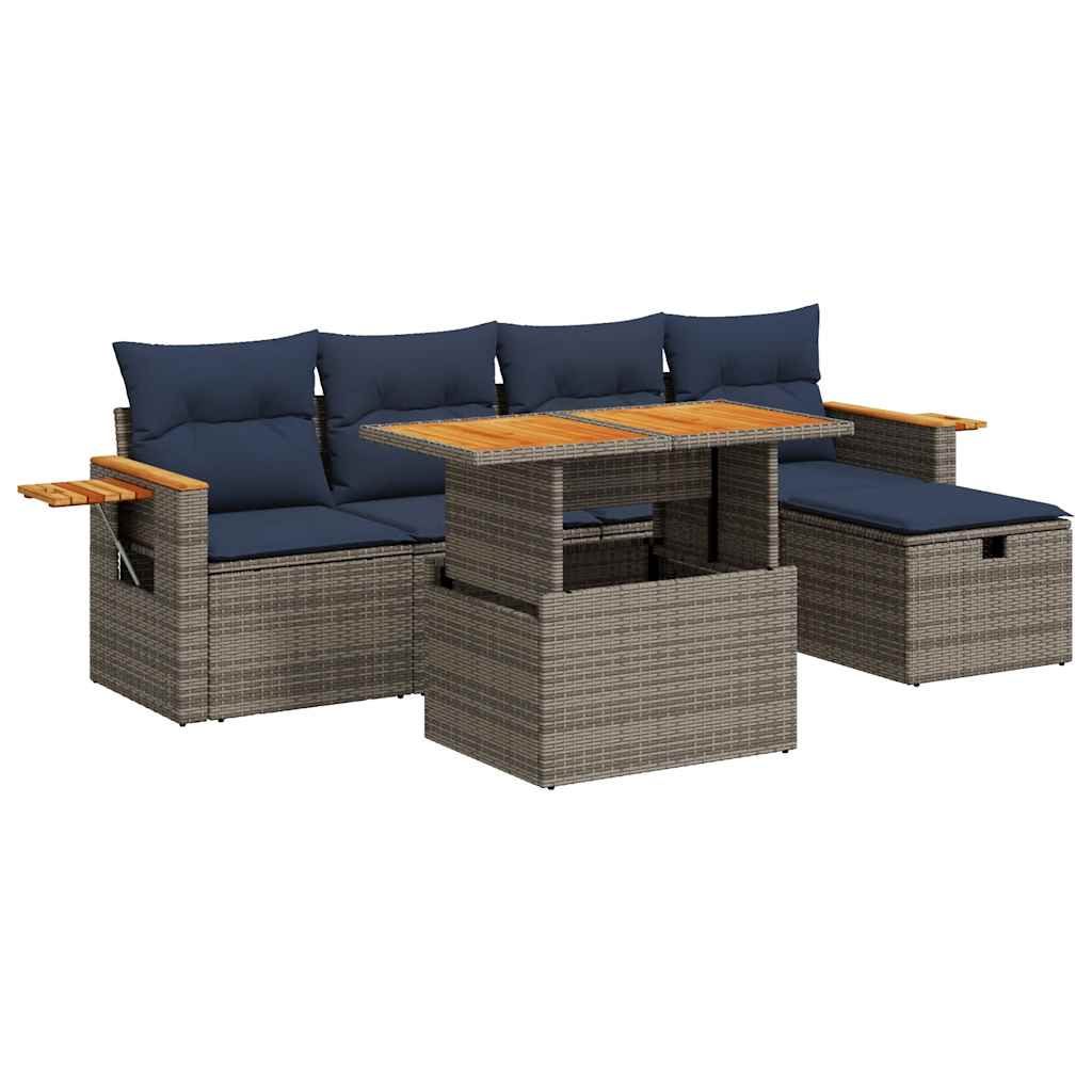 Set Divano da Giardino 6pz con Cuscini Grigio Polyrattan Acacia - immagine 2