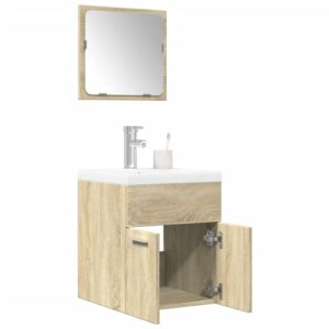 Set Mobili da Bagno 3 pz Rovere Sonoma in Legno Multistrato