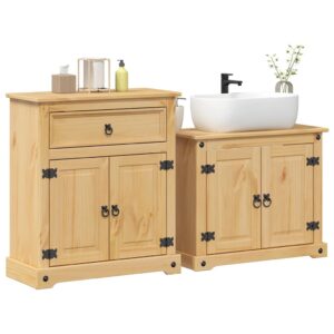 Set Mobili da Bagno 2 pz Corona in Legno Massello di Pino