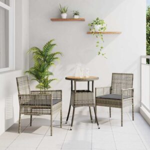 Set da Pranzo per Giardino 3 pcs Grigio polyrattan