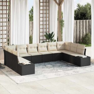Set Divano da Giardino con cuscino 10 pcs Nero Poly Rattan