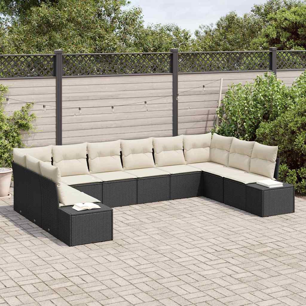 Set Divano da Giardino con cuscino 10 pcs Nero Poly Rattan - immagine 3