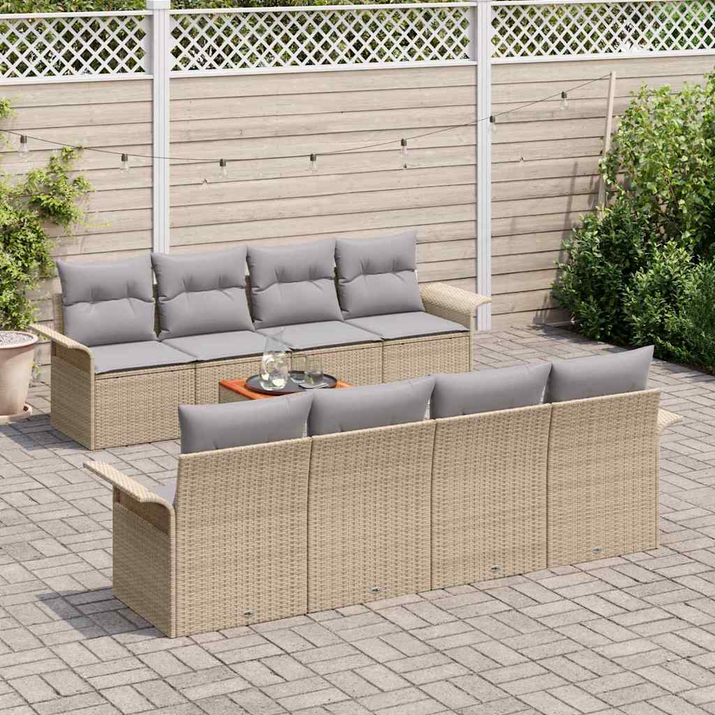 Set Divano da Giardino 9 pcs Beige Poly Rattan - immagine 3