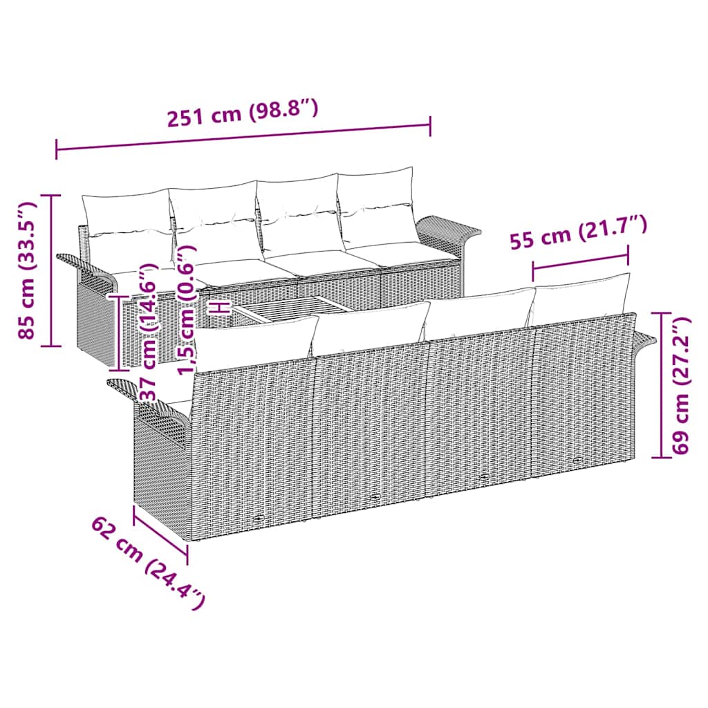 Set Divano da Giardino 9 pcs Beige Poly Rattan - immagine 8