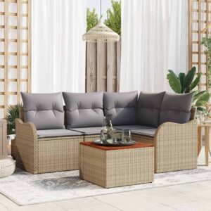 Set Divano da Giardino 5 pcs Nero Poly Rattan