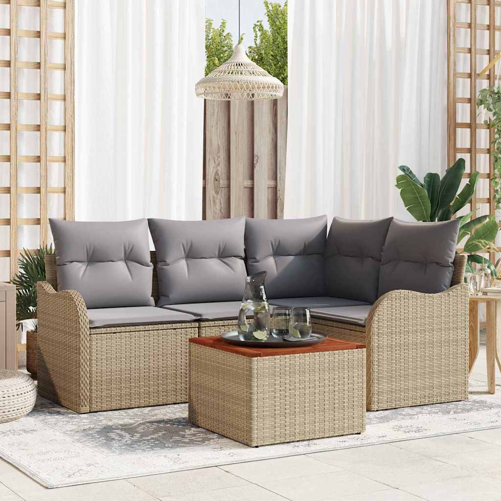 Set Divano da Giardino 5 pcs Nero Poly Rattan
