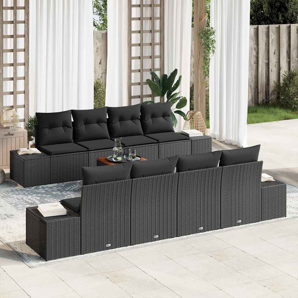Set Divano da Giardino con cuscino 9 pcs Nero Poly Rattan
