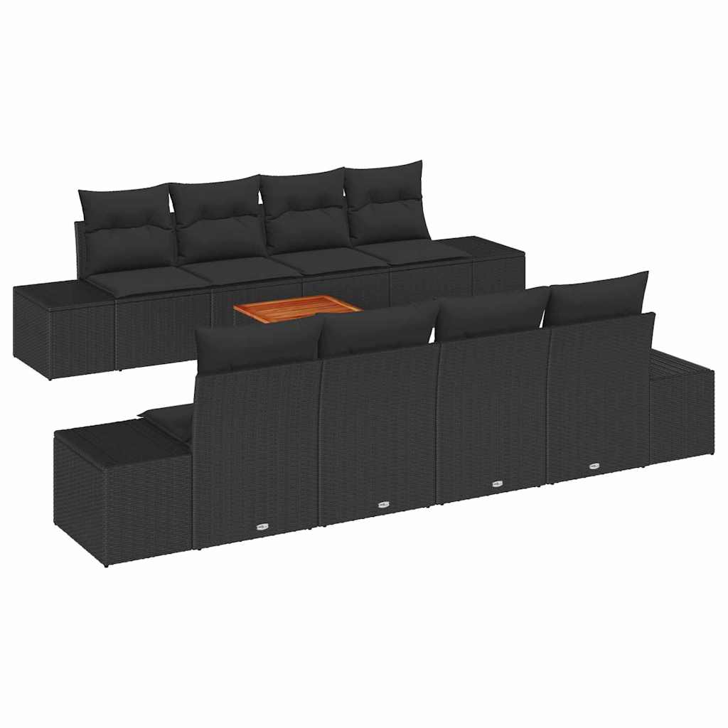 Set Divano da Giardino con cuscino 9 pcs Nero Poly Rattan - immagine 2