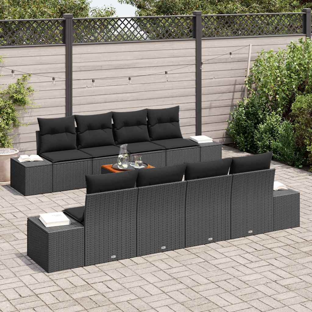 Set Divano da Giardino con cuscino 9 pcs Nero Poly Rattan - immagine 3