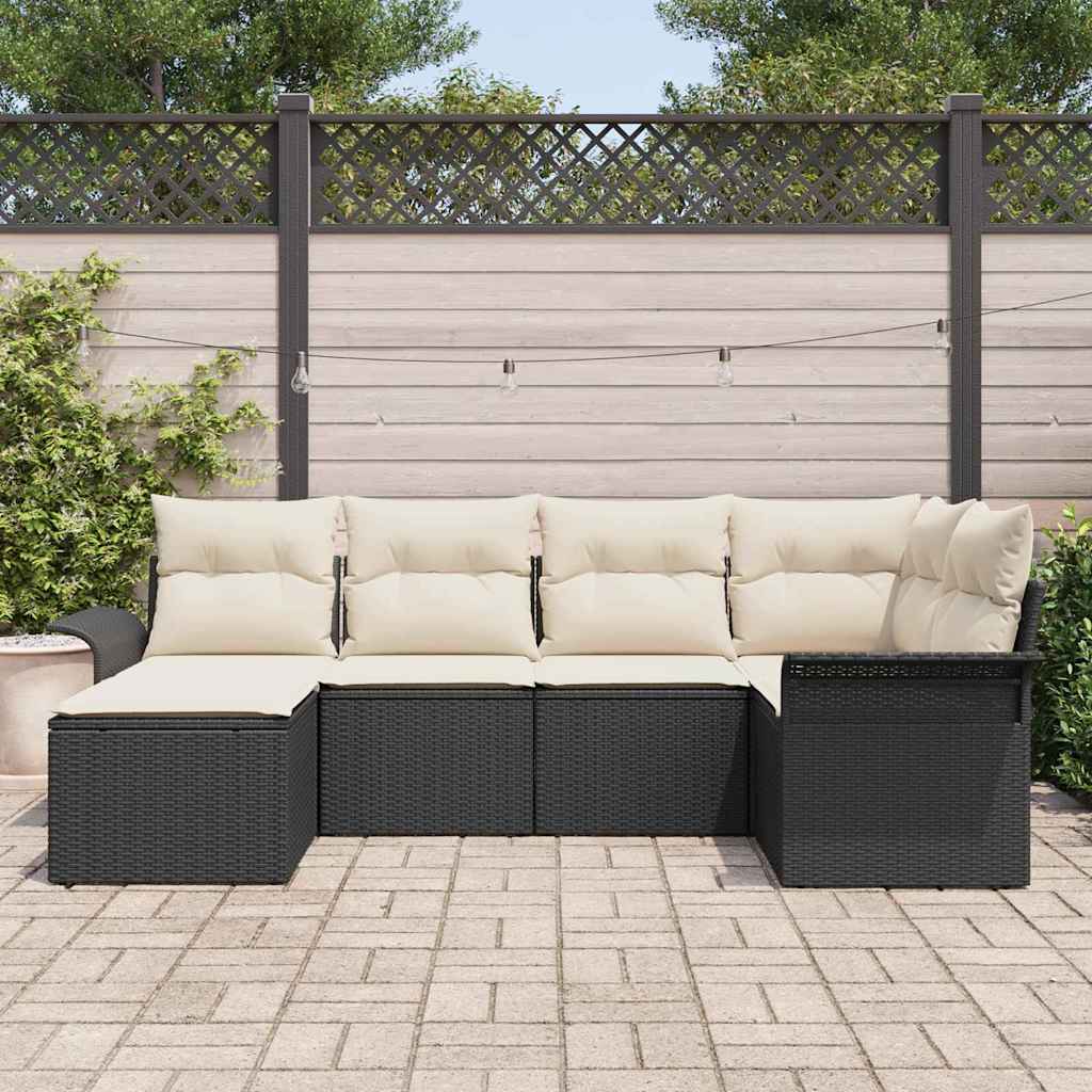 Set Divano da Giardino con cuscino 6 pcs Nero Poly Rattan - immagine 3