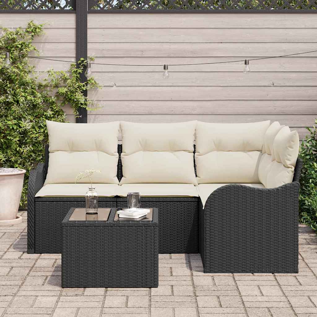Set Divano da Giardino con cuscino 5 pcs Marrone Poly Rattan - immagine 3