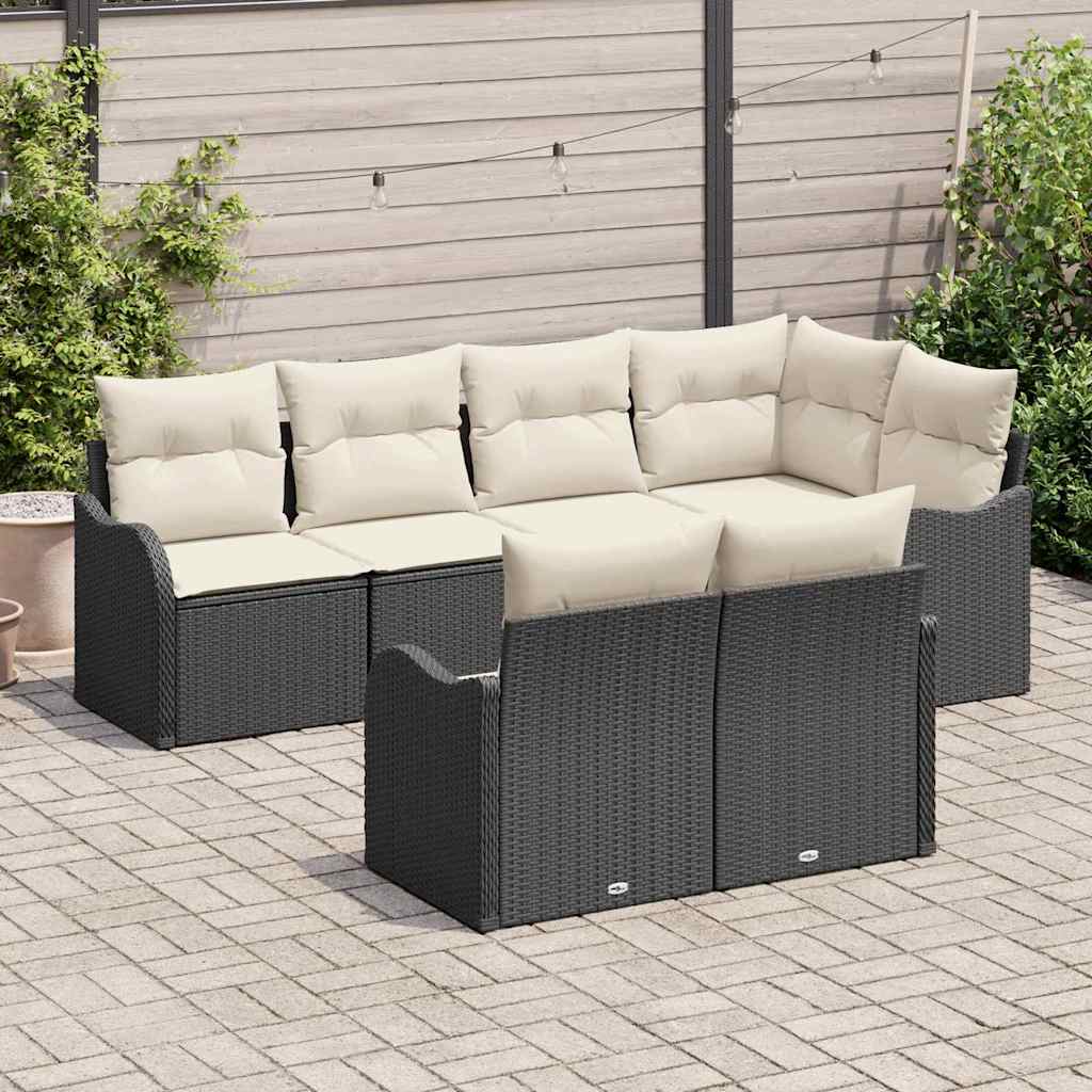 Set Divano da Giardino con cuscino 7 pcs Nero Poly Rattan - immagine 3