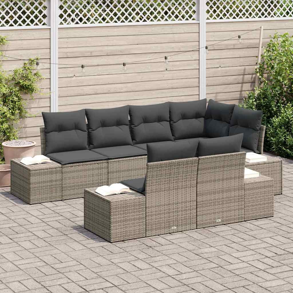 Set Divano da Giardino 7 pcs Beige e Grigio Chiaro polyrattan - immagine 3