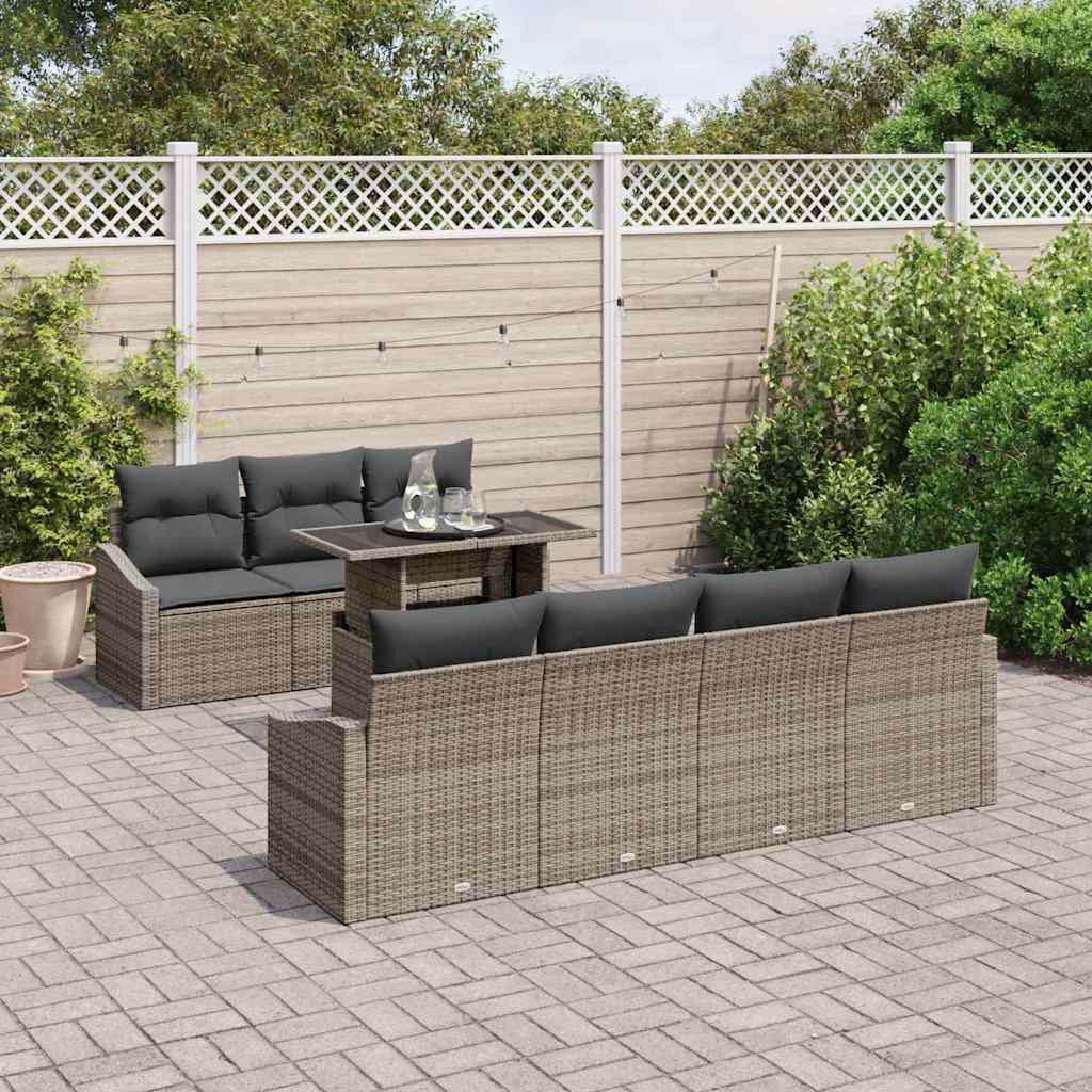 Set Divano da Giardino 8 pcs Grigio Poly Rattan - immagine 3