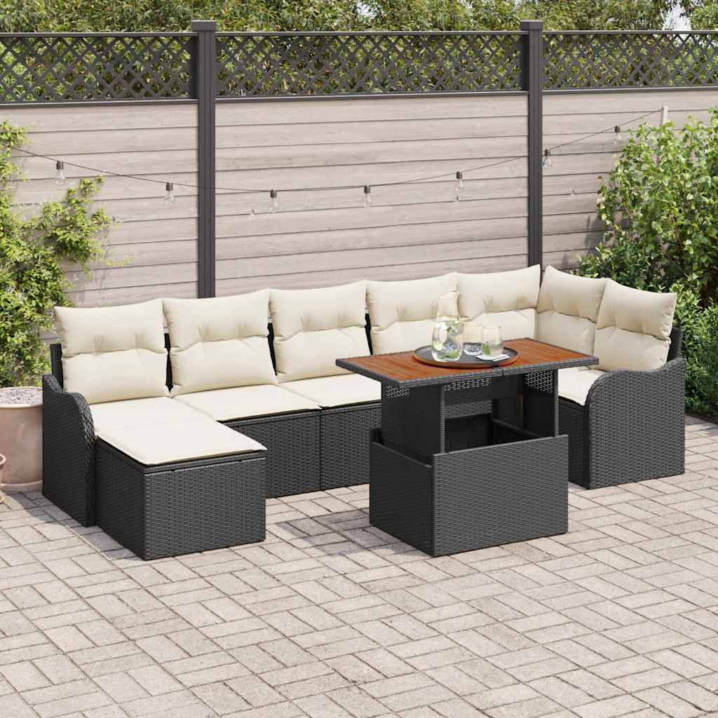 Set Divano da Giardino con archiviazione 8 pcs Nero Poly Rattan