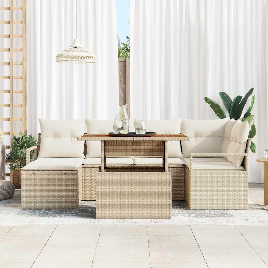 Set Divano da Giardino 7 pcs Beige Poly Rattan - immagine 3