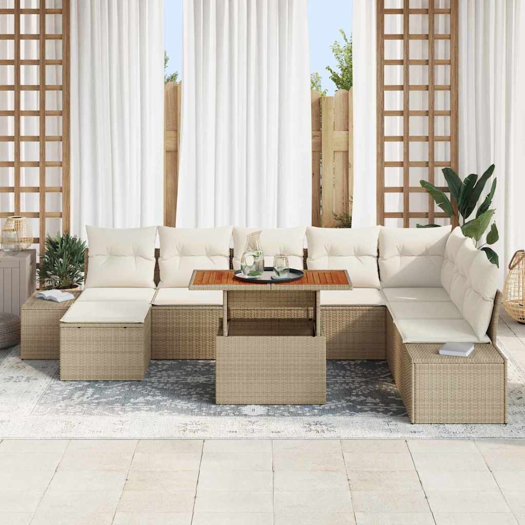 Set Divano da Giardino 9 pcs Beige Poly Rattan - immagine 3