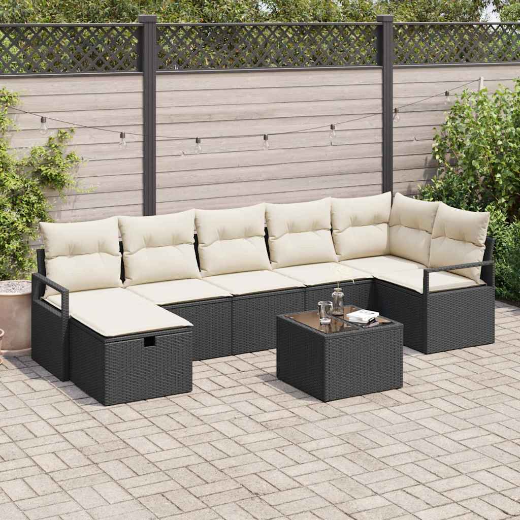 Set Divano da Giardino 8 pcs Nero e crema 287 x 122 x 85 cm