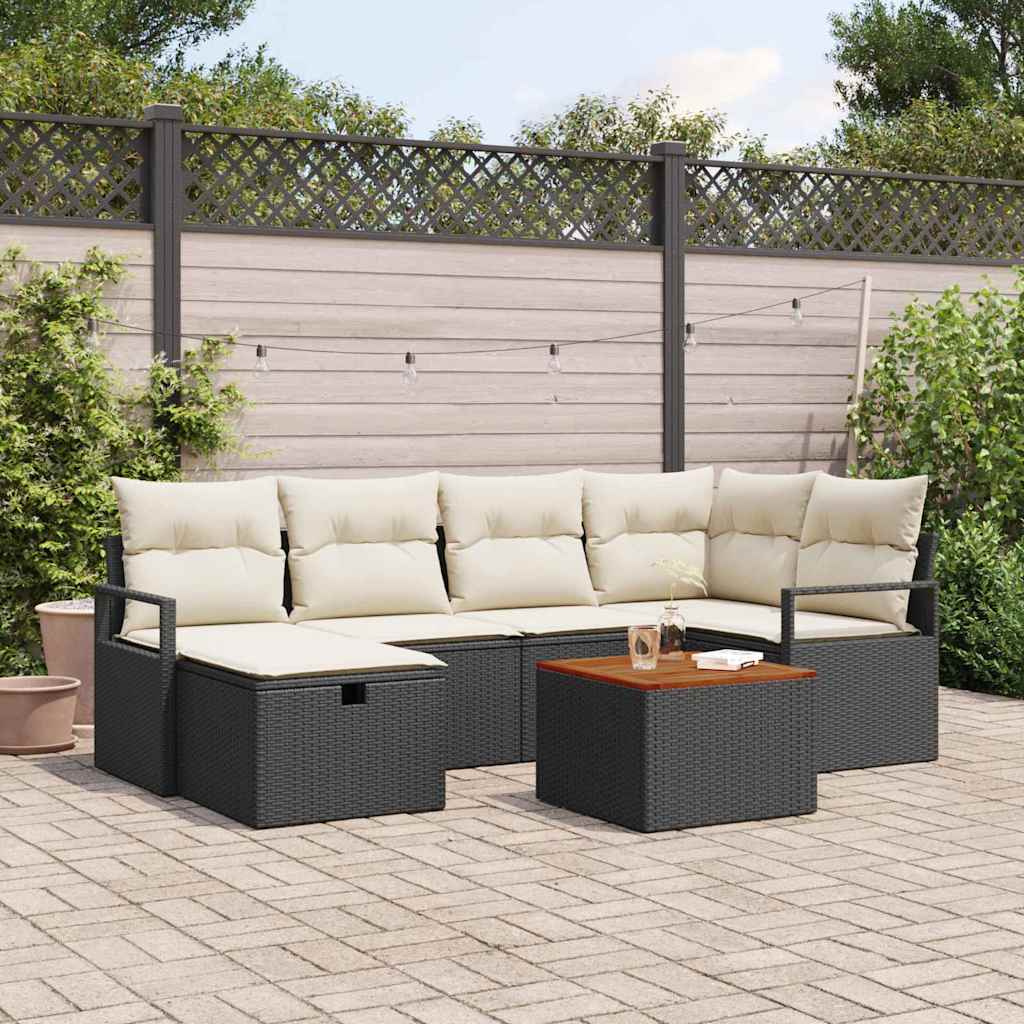 Set Divano da Giardino con cuscino 7 pcs Nero Poly Rattan