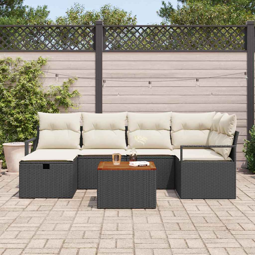 Set Divano da Giardino con cuscino 7 pcs Nero Poly Rattan - immagine 3
