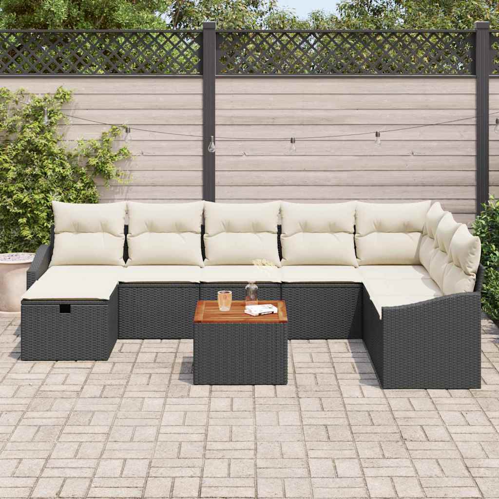 Set Divano da Giardino con cuscino 9 pcs Nero Poly Rattan - immagine 3