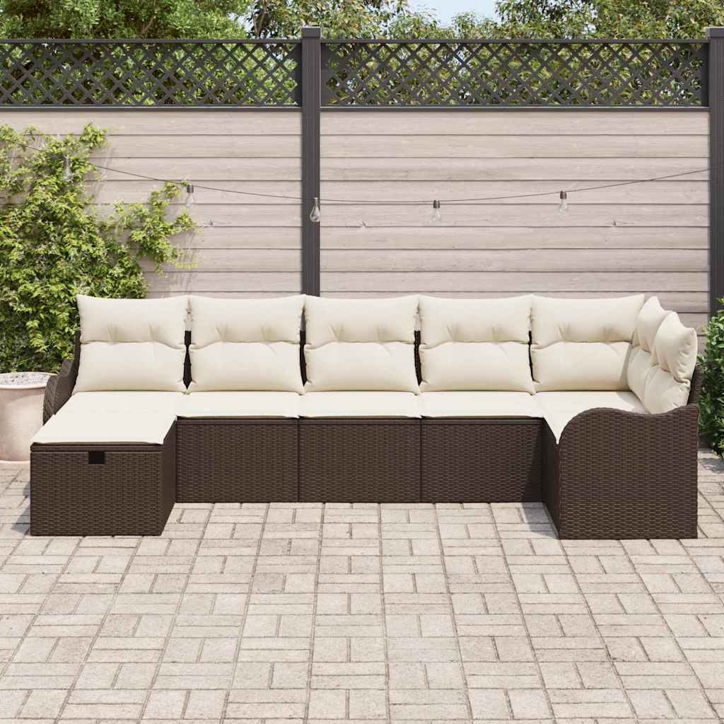 Set Divano da Giardino con cuscino 7 pcs Nero Poly Rattan - immagine 3