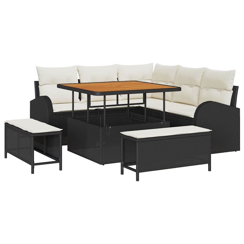 Set Divano da Giardino con cuscino 9 pcs Nero e Crema - immagine 2