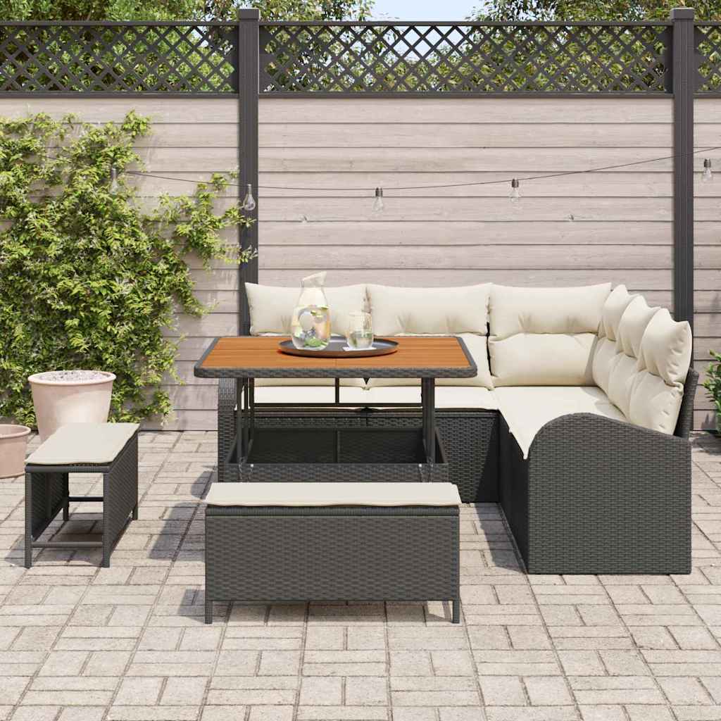 Set Divano da Giardino con cuscino 9 pcs Nero e Crema - immagine 3