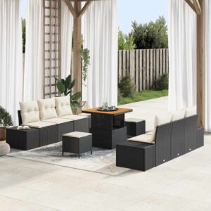 Set Divano da Giardino con cuscino 9 pcs Nero e Crema