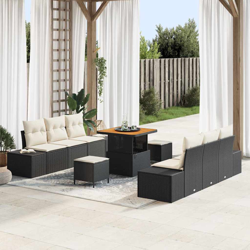 Set Divano da Giardino con cuscino 9 pcs Nero e Crema