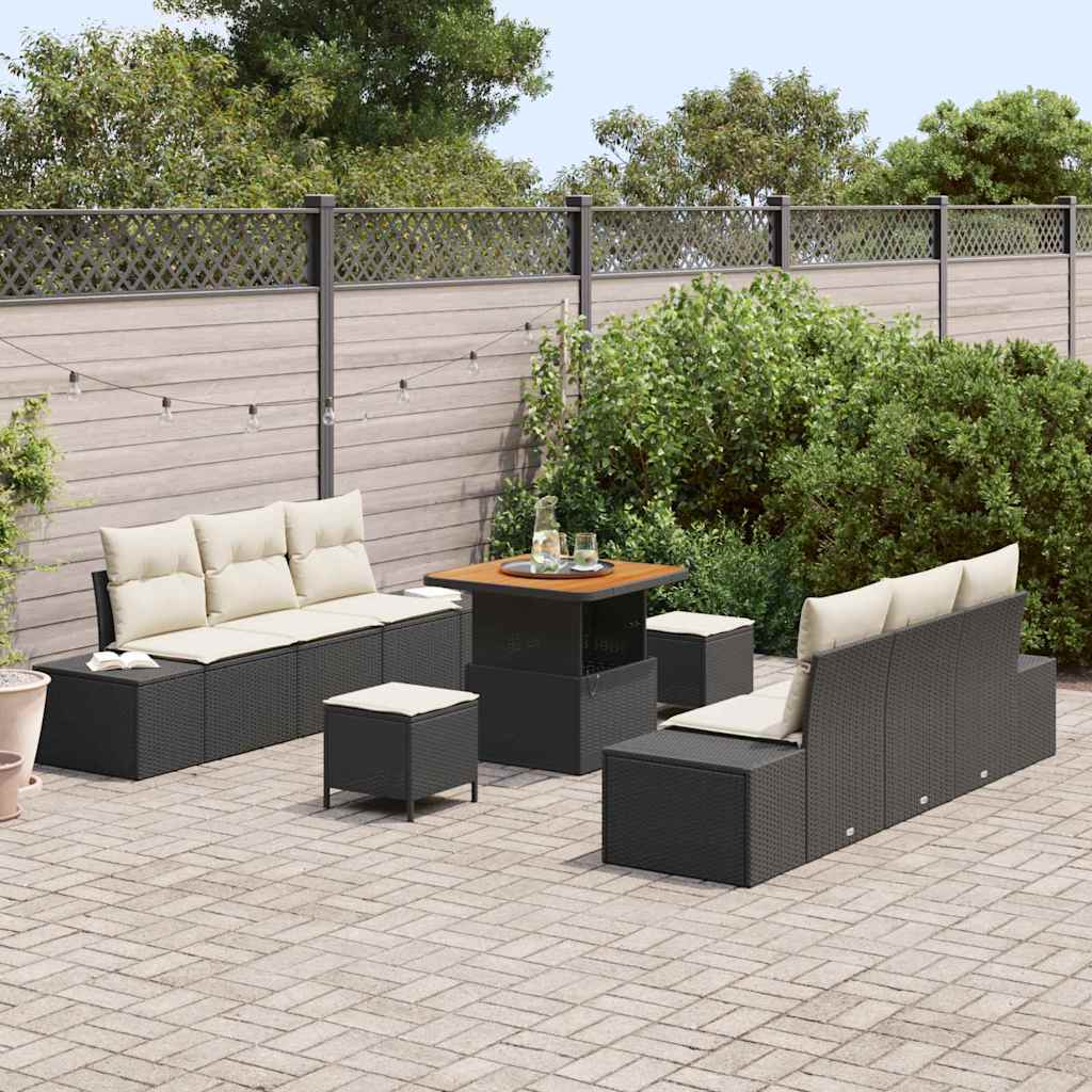 Set Divano da Giardino con cuscino 9 pcs Nero e Crema - immagine 3