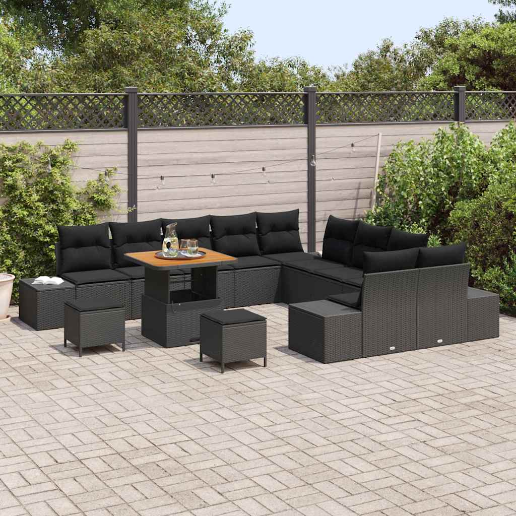 Set Divano da Giardino con cuscino con cuscino 13 pcs Nero - immagine 3